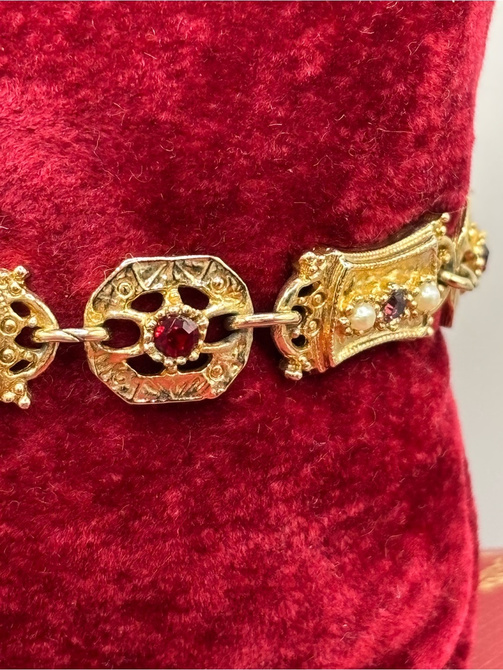 Sarah Coventry Minuet Link Bracelet 1972 Gold Tone Victorian Revival Multi Gem - Picture 2 of 8